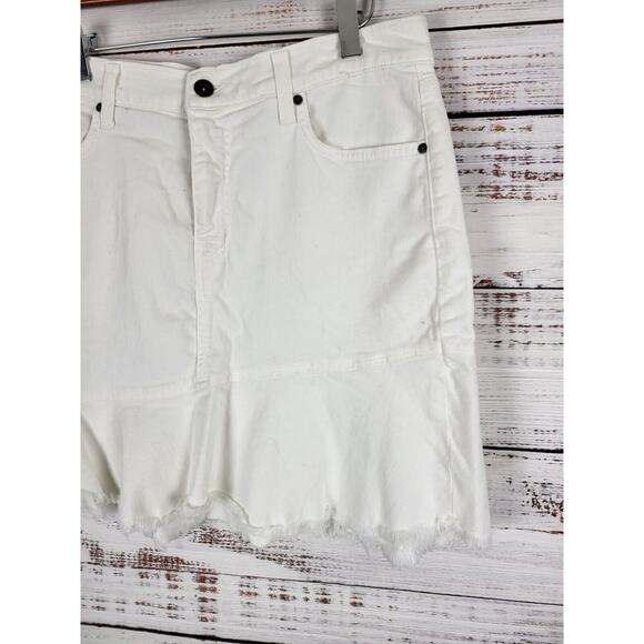 Principle Denim Mini Skirt 30 Womens White Raw Hem Boho Pockets Festival Bottom - Picture 2 of 6